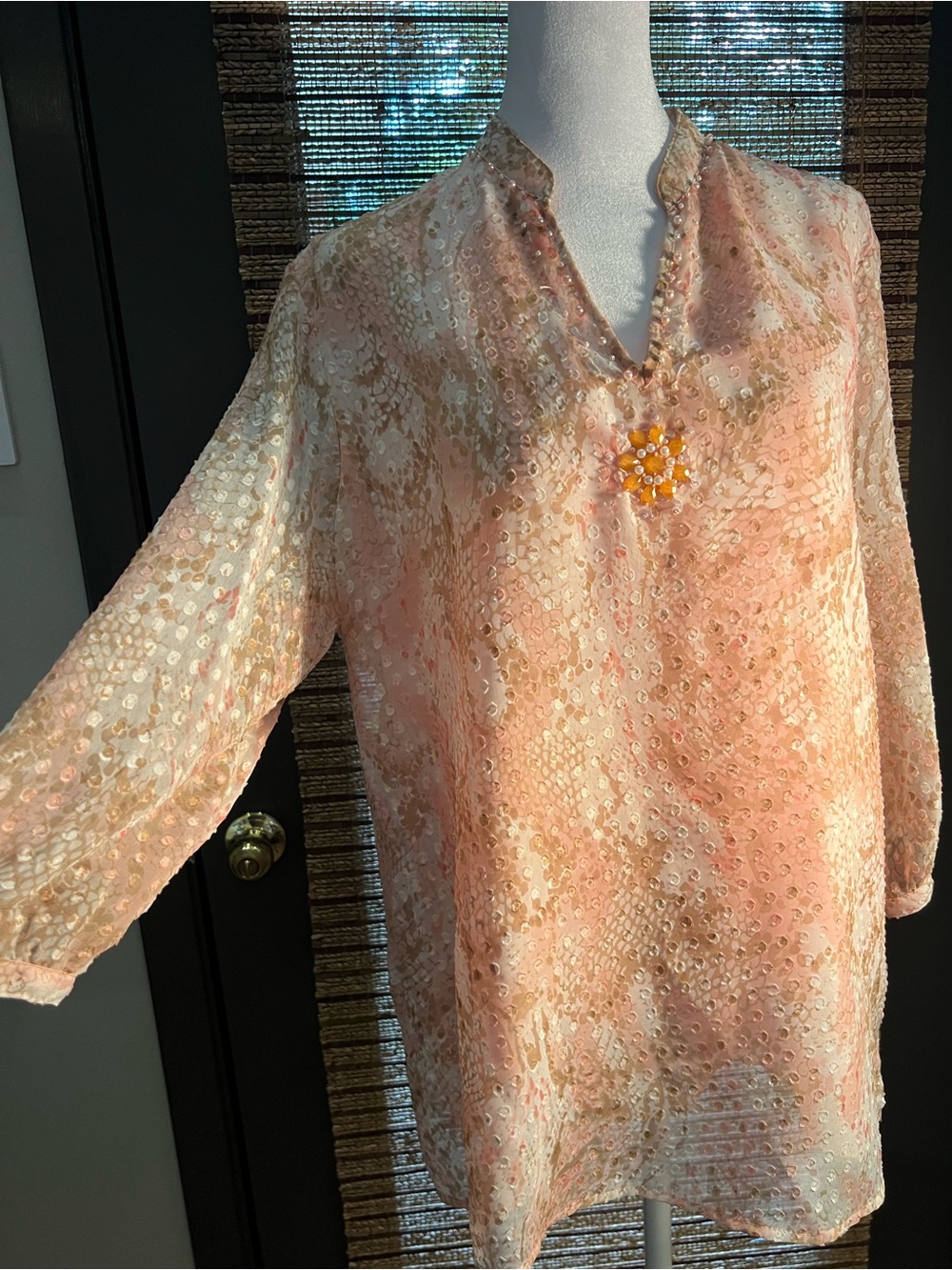 Beaded Burnout Tunic Blouse 12 Boho 70s Retro